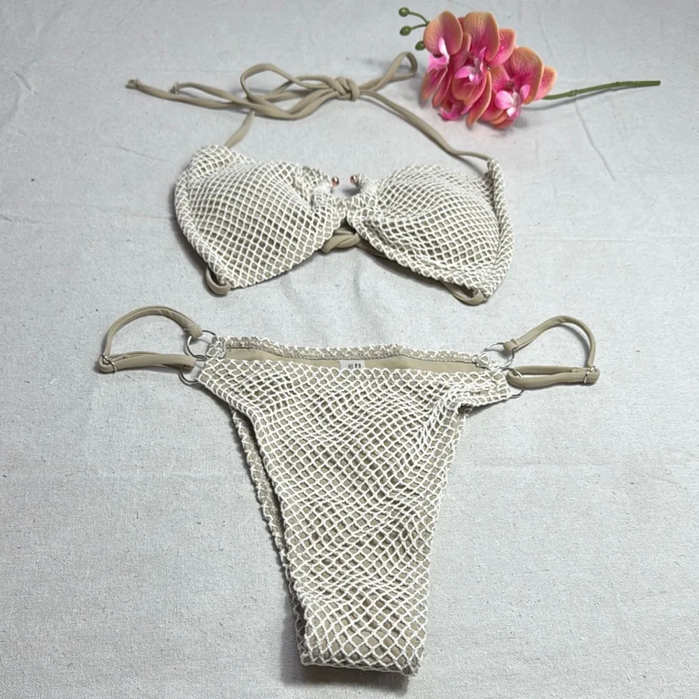 Vintage Tie Side, Brazilian Style Elegant Cream Bikini Set